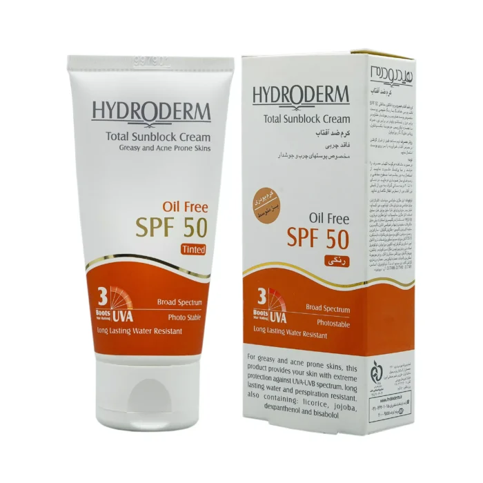 85581530-5657-4a53-84cb-7890f720036c کرم ضد آفتاب فاقد چربی هیدرودرم SPF 50 مناسب پوست های چرب و جوشدار حجم 50 میلی لیتر - بژ متوسط - Image 1