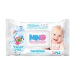 دستمال مرطوب کودک حاوی کالاندولا 70 برگي ميوه ای درب دار نینو