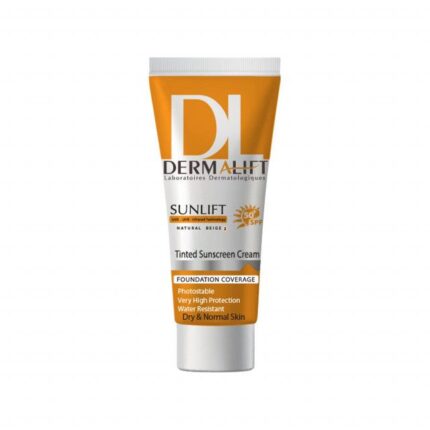 کرم ضد آفتاب رنگی درمالیفت مدل SPF50 محافظ UVA ،UVB، ضد آب، مناسب پوست خشک بژ طبیعی شماره 2 حجم 40 میلی‌لیتر