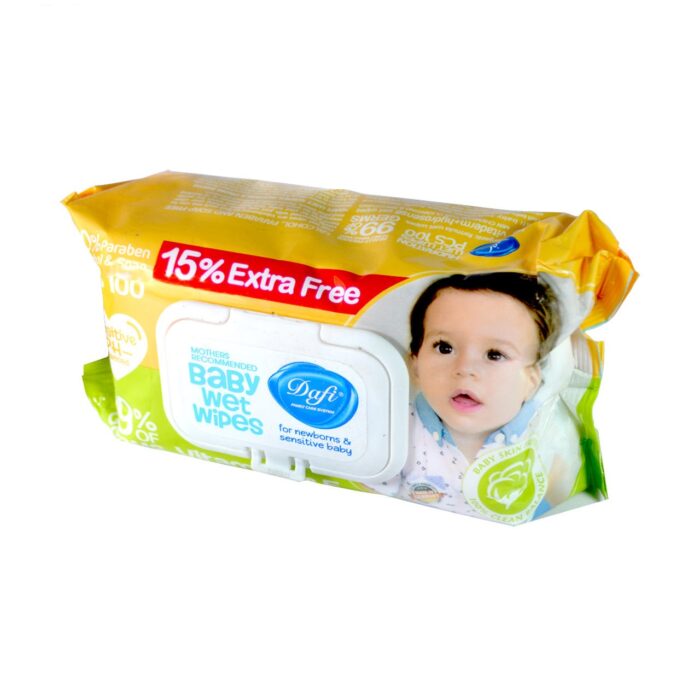 دستمال مرطوب پاک کننده کودک دافی مدل اکسترا بسته زرد 100 عددی - Image 1