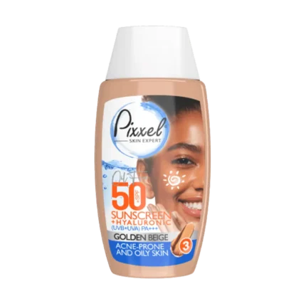 کرم ضدآفتاب رنگ بژ طلایی مناسب پوست جوشدار و چرب پیکسل