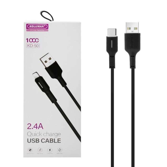 کابل تبدیل USB به MICROUSB کلومن مدل DK - 50 طول 1 متر مشکی - Image 1